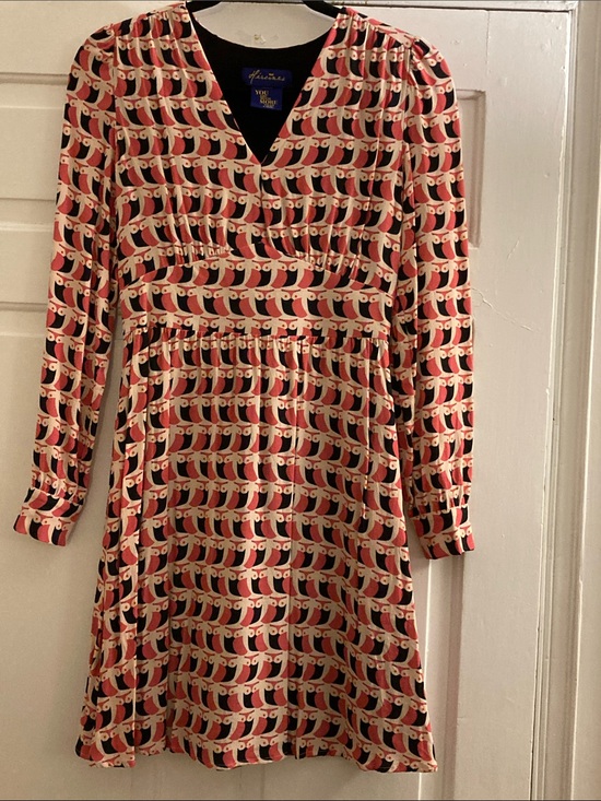 Dresses & Skirts - Héroïnes Coral and Black Patterned V-Neck Mini Dress, FR 36 (US S)